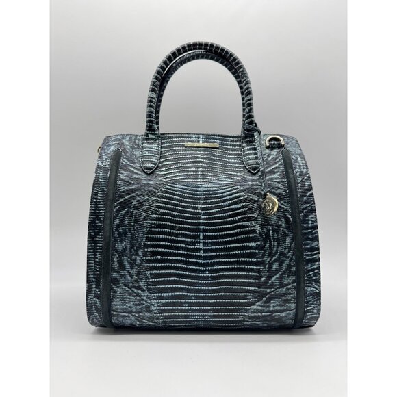 BRAHMIN Caroline croc embossed leather satchel crossbody + Dust bag - Slate Blue - Picture 1 of 14